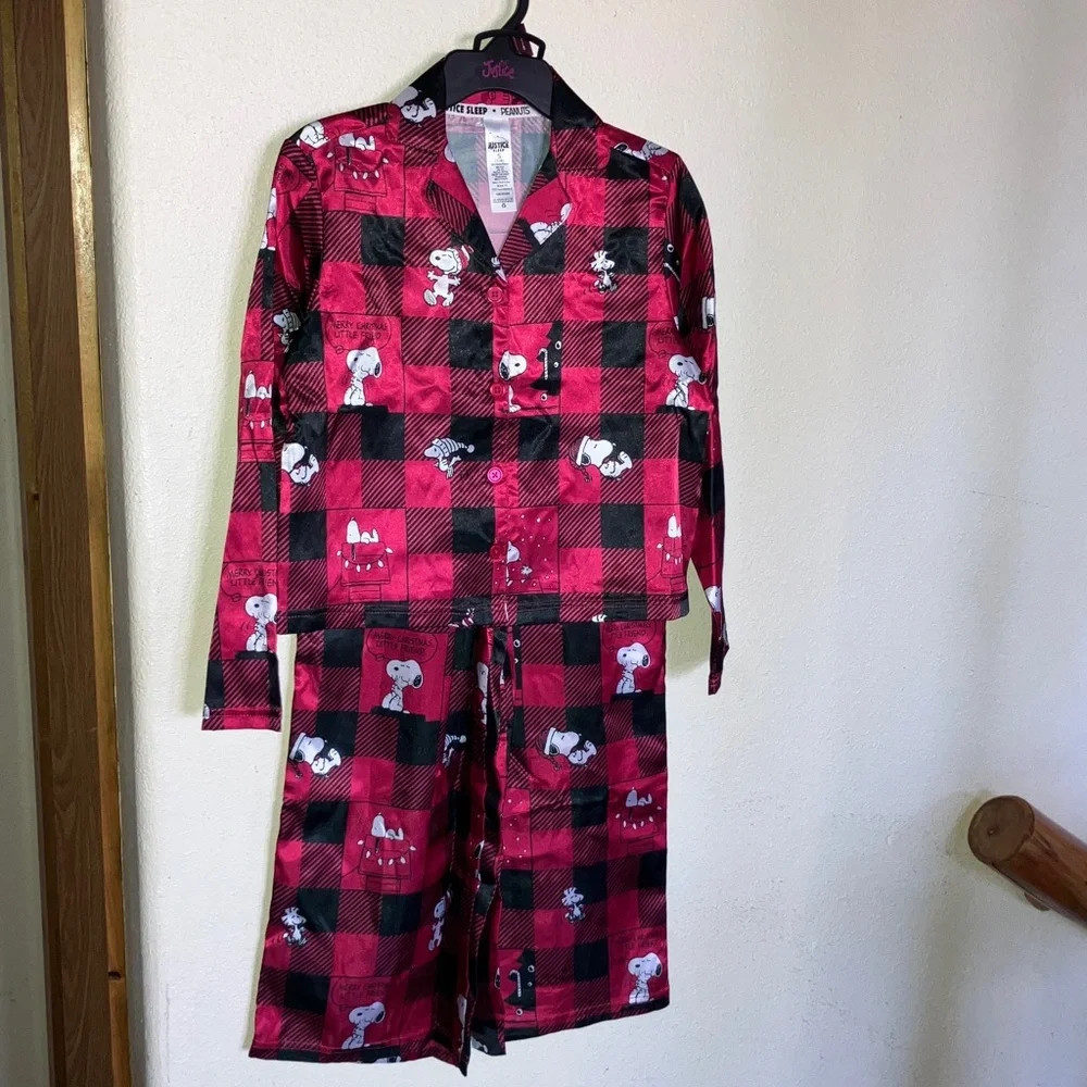Justice Red and Black‎ Snoopy Pajama Set Long Sleeve and Pants NWT Size M 10